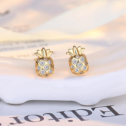 S925 Sterling Silver Gold Pineapple Earrings Female Students Simple Wild Earrings-Jewearrings