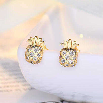 S925 Sterling Silver Gold Pineapple Earrings Female Students Simple Wild Earrings-Jewearrings