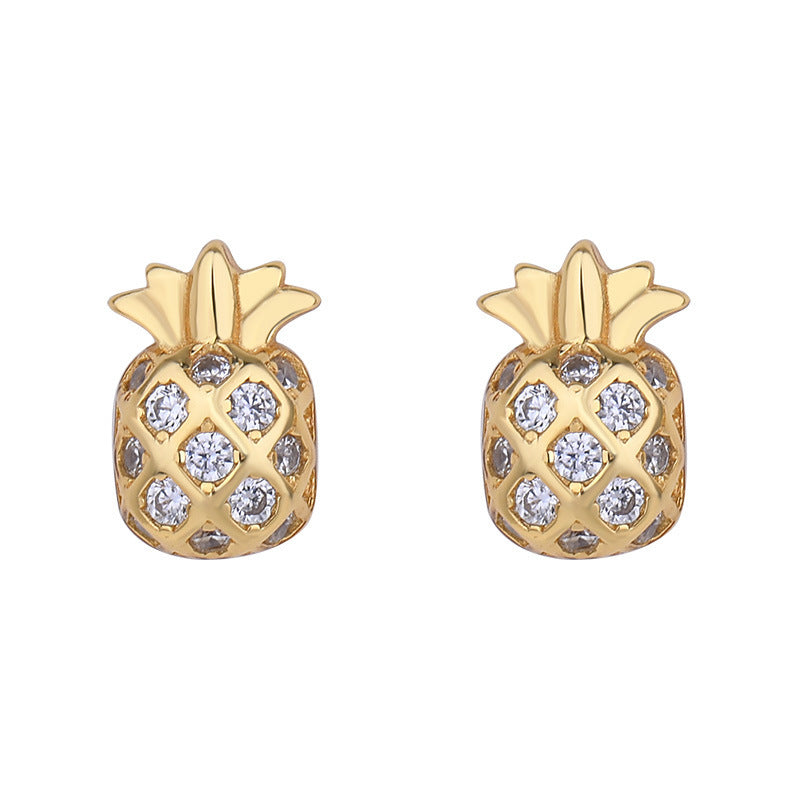 S925 Sterling Silver Gold Pineapple Earrings Female Students Simple Wild Earrings-Jewearrings