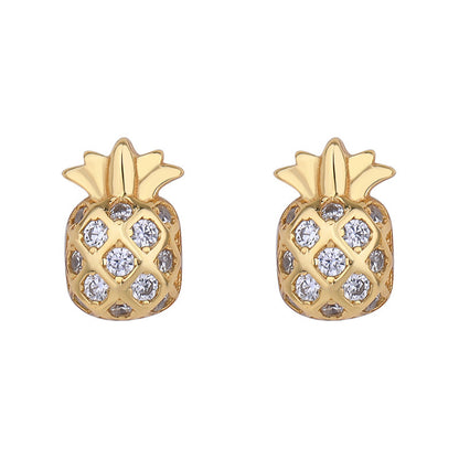 S925 Sterling Silver Gold Pineapple Earrings Female Students Simple Wild Earrings-Jewearrings