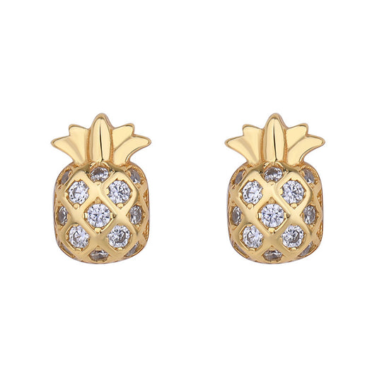 S925 Sterling Silver Gold Pineapple Earrings Female Students Simple Wild Earrings-Jewearrings