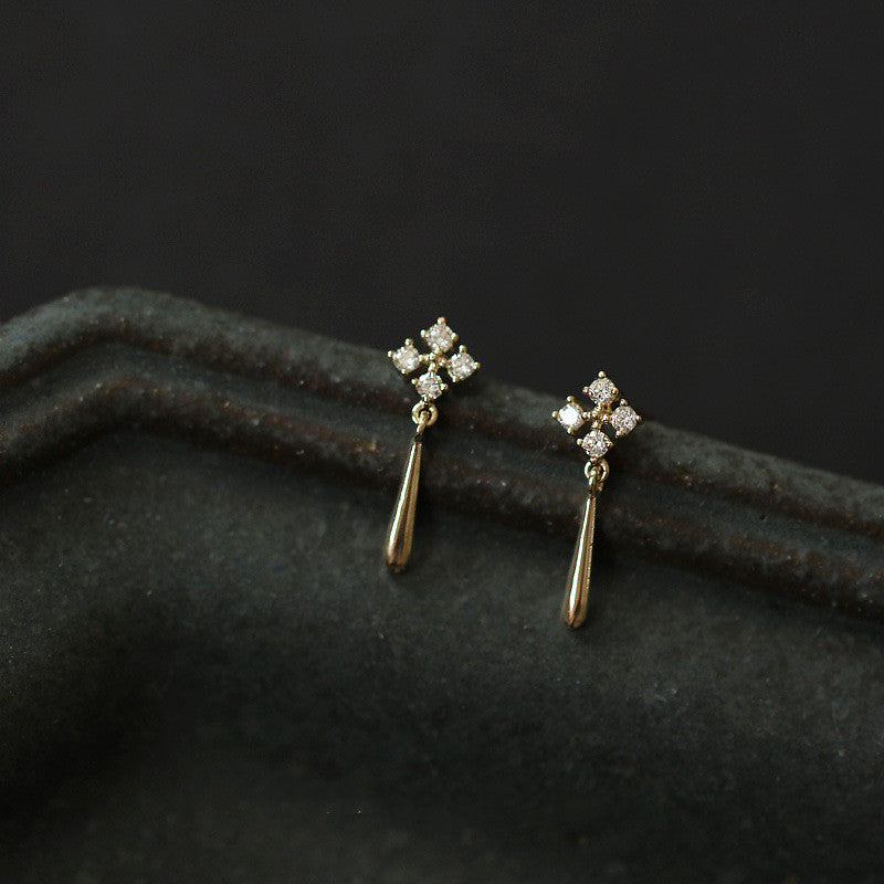 S925 Sterling Silver 14K Gold Plated Delicate Earrings With Diamonds-Jewearrings