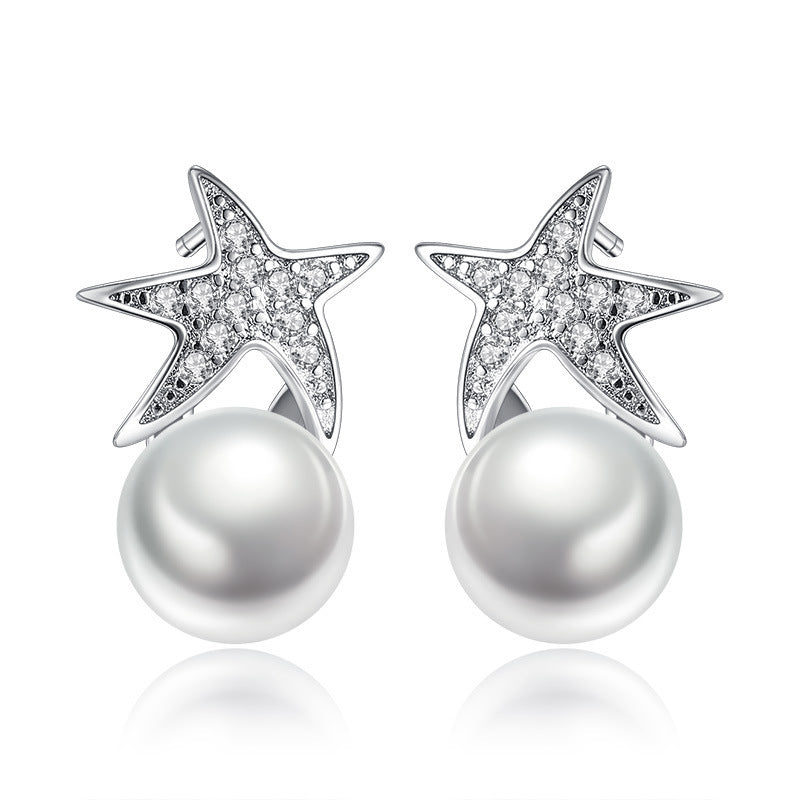 Silver Needle Starfish Short Stud Earrings-Jewearrings