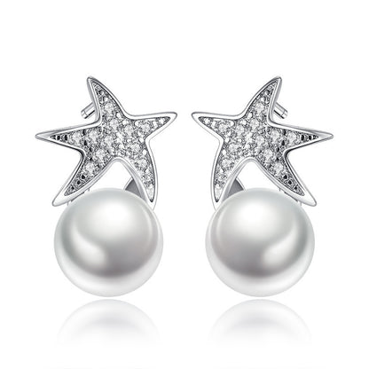 Silver Needle Starfish Short Stud Earrings-Jewearrings