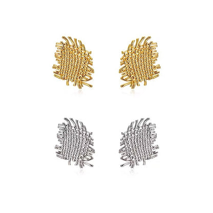 Metal Texture Woven Irregular 925 Silver Needle Stud Earrings-Jewearrings