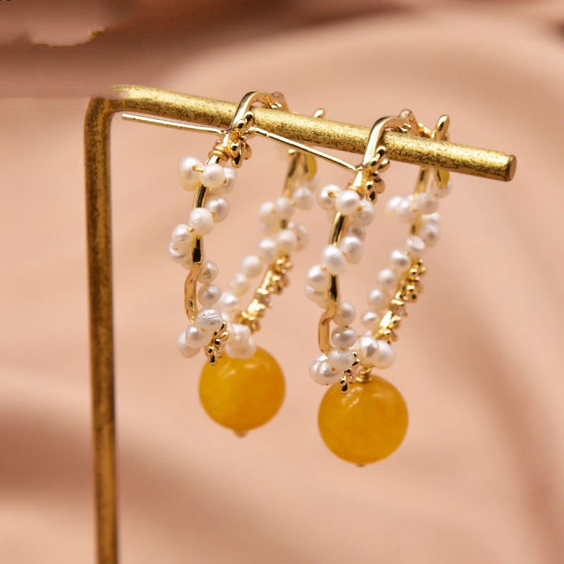 Topaz Earrings Simple And Versatile Natural Pearl Earrings-Jewearrings