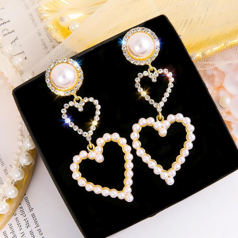 Pearl Rhinestone Drop Earrings-Jewearrings