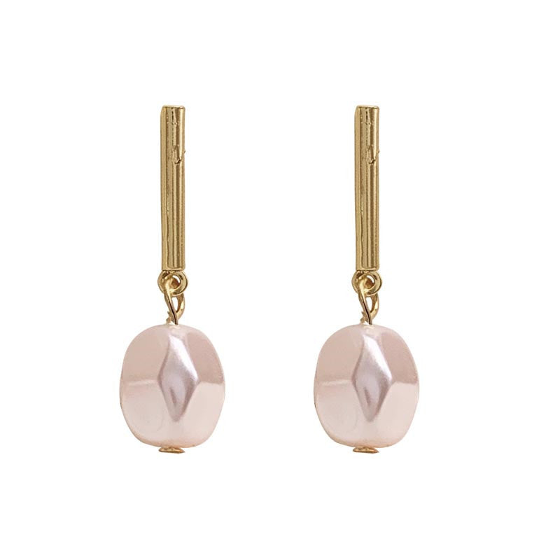 S925 Silver Needle Irregular Pink and Simple Pearl Earrings-Jewearrings