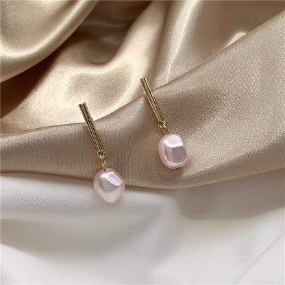 S925 Silver Needle Irregular Pink and Simple Pearl Earrings-Jewearrings