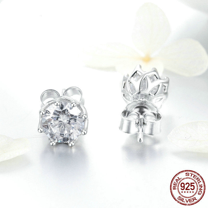 3A Zircon Glitter S925 Sterling Silver Stud Earrings-Jewearrings