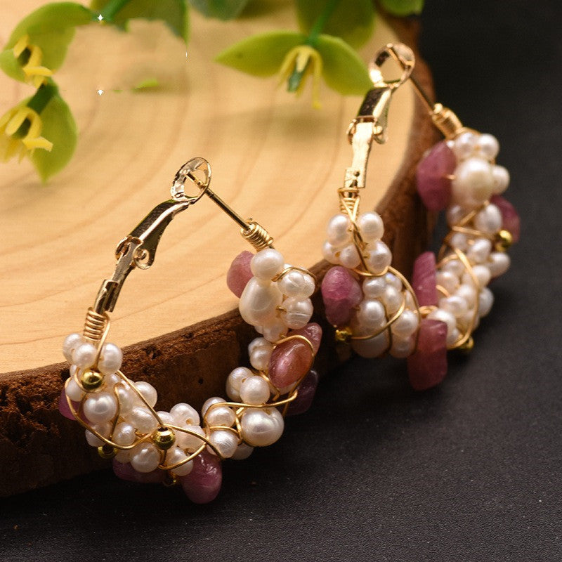 Natural Tourmaline Freshwater Pearl Earrings-Jewearrings