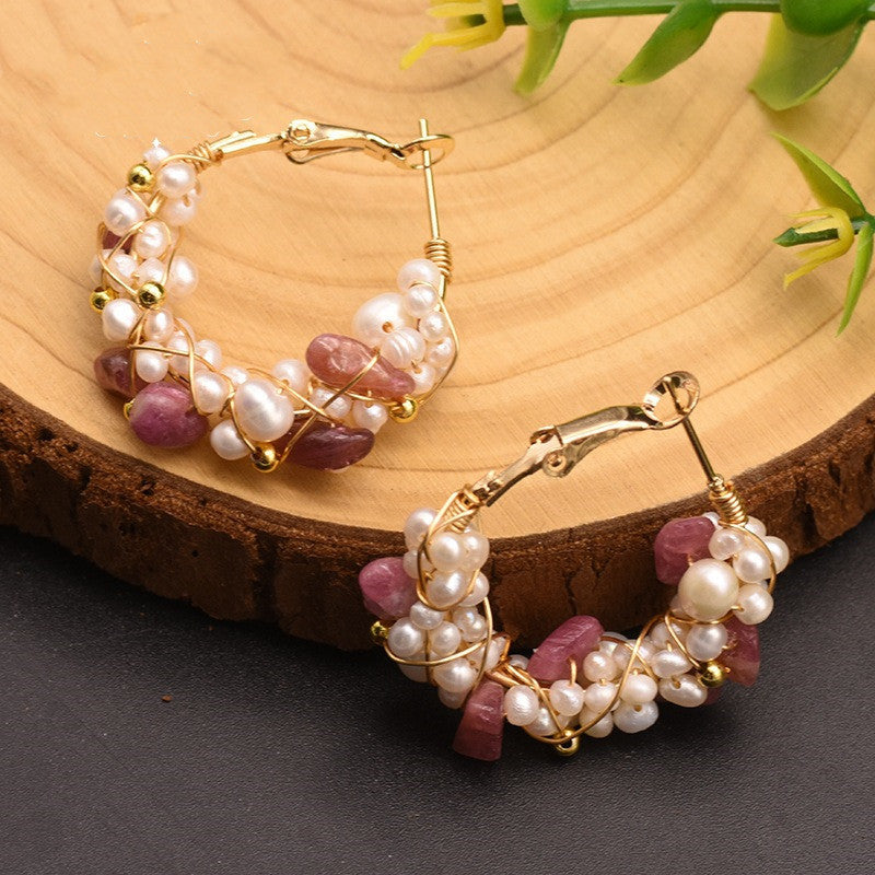 Natural Tourmaline Freshwater Pearl Earrings-Jewearrings