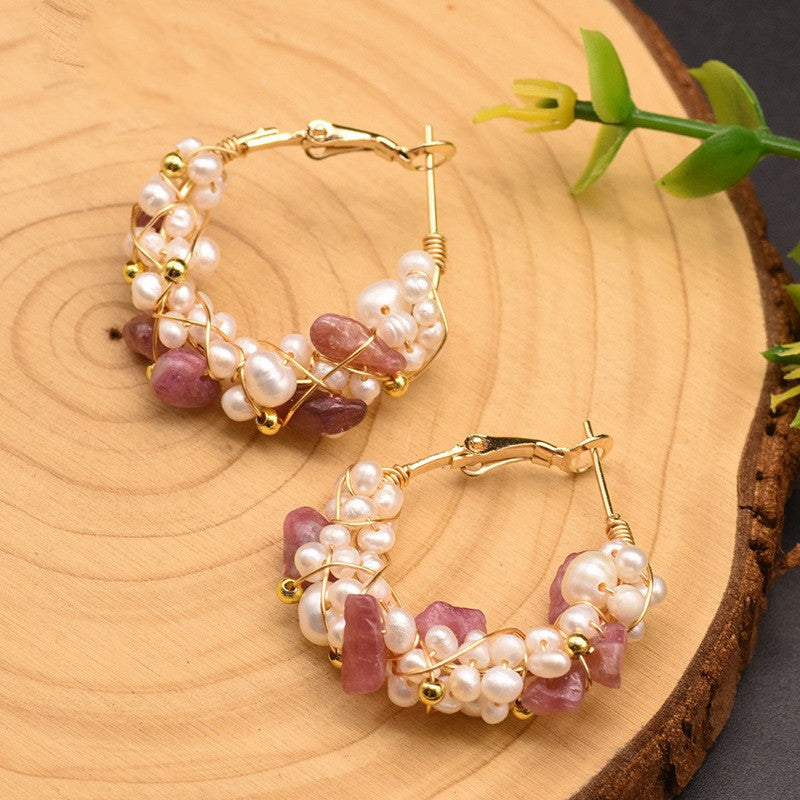 Natural Tourmaline Freshwater Pearl Earrings-Jewearrings