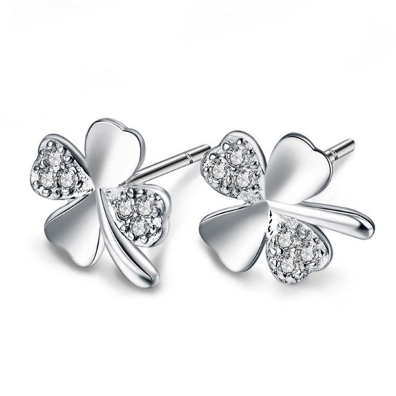 Personalized Lucky Clover Love Silver-Plated Stud Earrings-Jewearrings