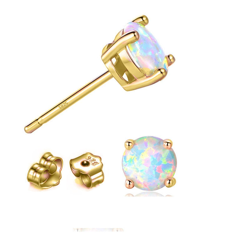 Sterling Silver Stud Earrings Opal Female Rose Gold-Jewearrings