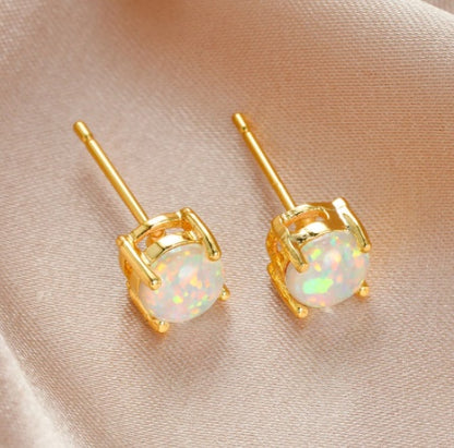 Sterling Silver Stud Earrings Opal Female Rose Gold-Jewearrings