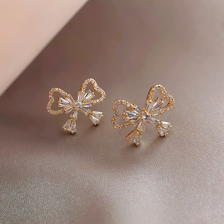 Rhinestone Bow Earrings Female Korean Style Temperament-Jewearrings