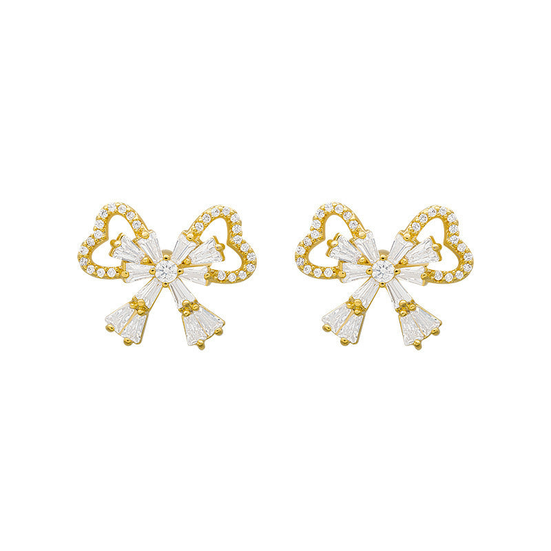 Rhinestone Bow Earrings Female Korean Style Temperament-Jewearrings