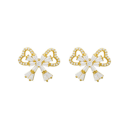 Rhinestone Bow Earrings Female Korean Style Temperament-Jewearrings