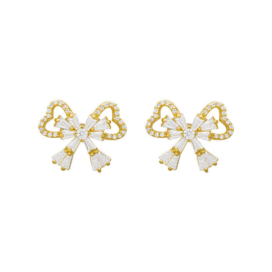 Rhinestone Bow Earrings Female Korean Style Temperament-Jewearrings