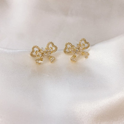 Rhinestone Bow Earrings Female Korean Style Temperament-Jewearrings