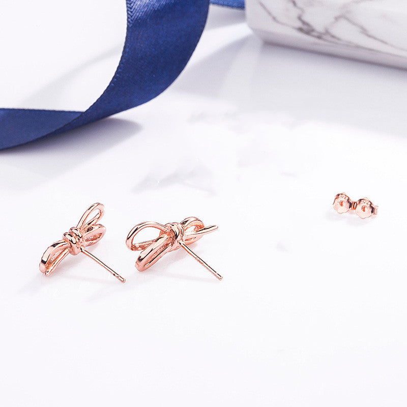 S925 Sterling Silver Bow Stud Earrings Micro Inlaid Jewelry-Jewearrings