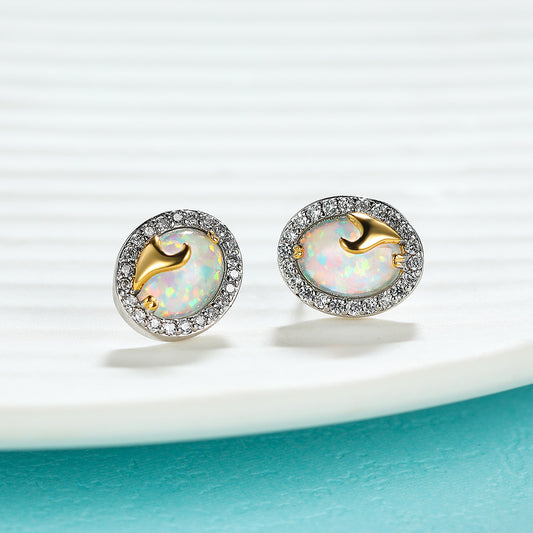 Fashion Oval Opal Golden Spray Stud Earrings-Jewearrings