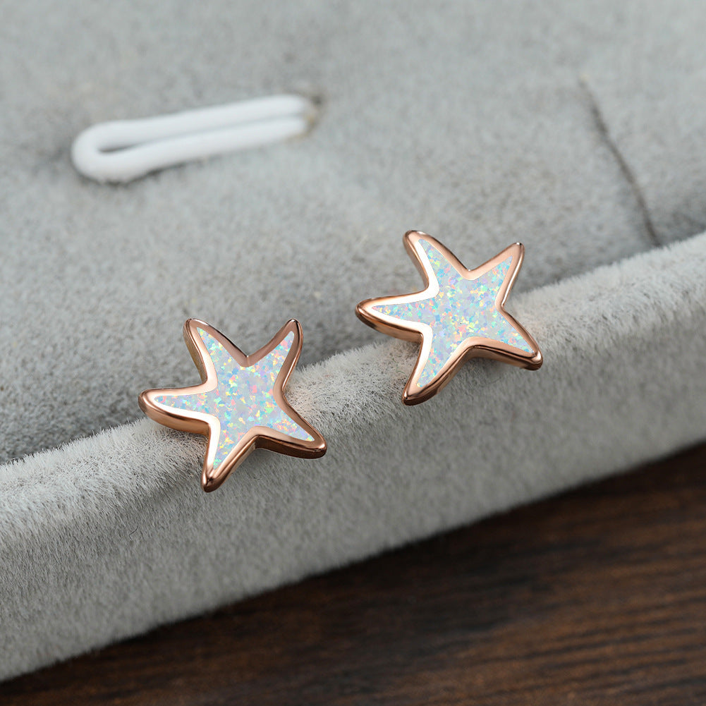 Simple Fresh And Sweet Opal Starfish Earrings-Jewearrings