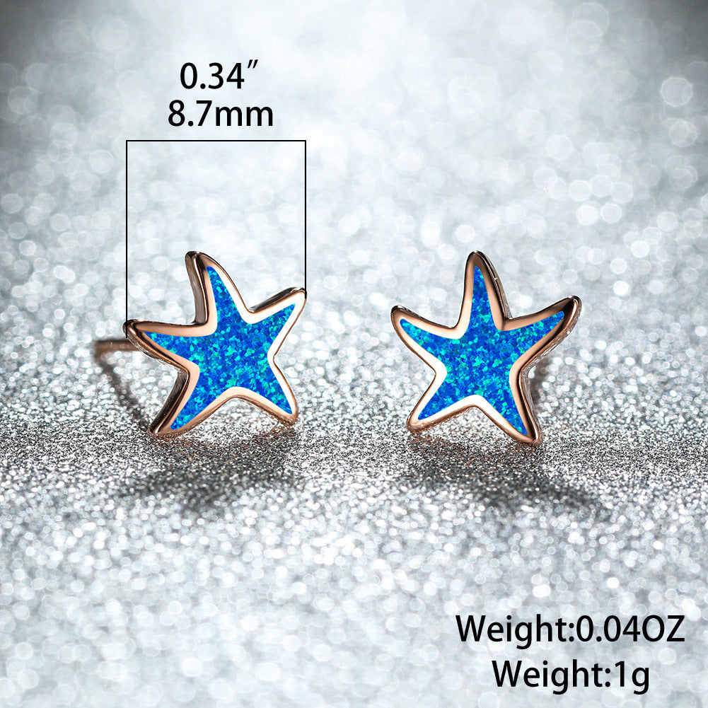 Simple Fresh And Sweet Opal Starfish Earrings-Jewearrings