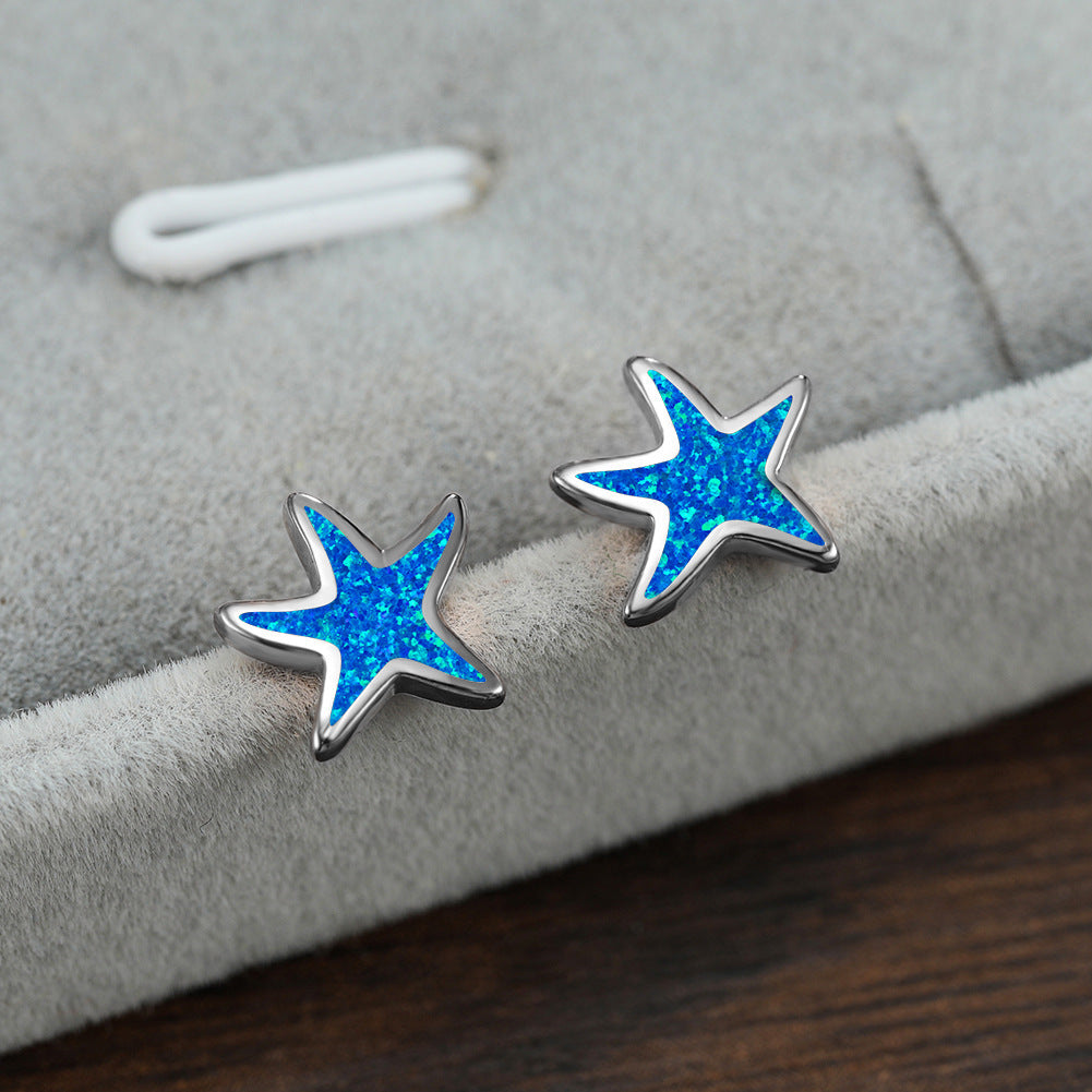 Simple Fresh And Sweet Opal Starfish Earrings-Jewearrings