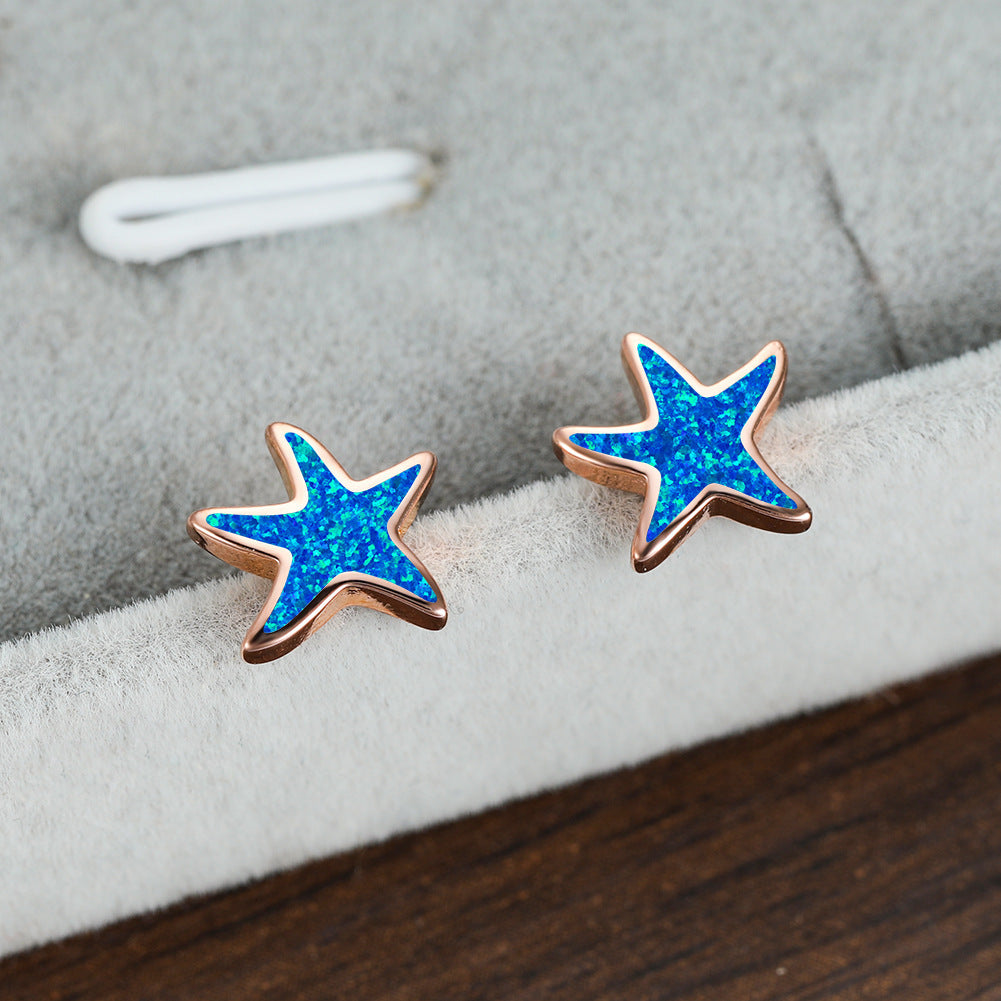 Simple Fresh And Sweet Opal Starfish Earrings-Jewearrings