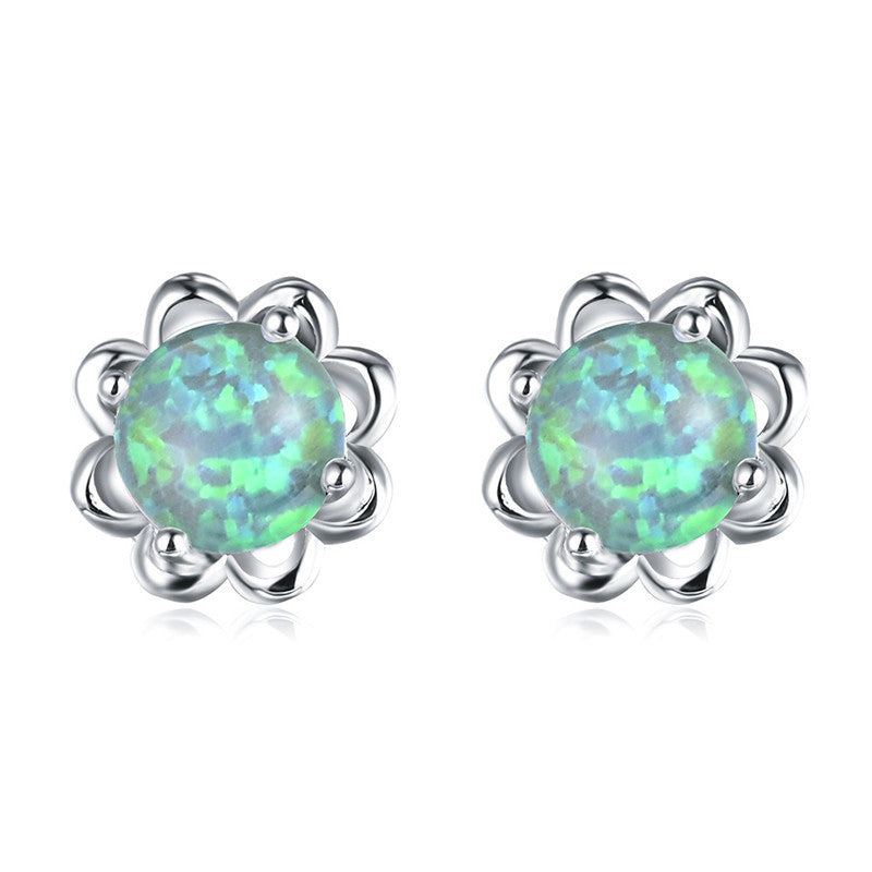 Crystal Zircon Fashion Flower Shaped Opal Women's Earrings-Jewearrings