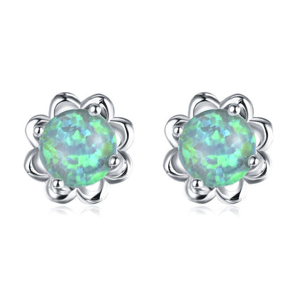 Crystal Zircon Fashion Flower Shaped Opal Women's Earrings-Jewearrings