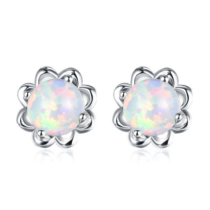 Crystal Zircon Fashion Flower Shaped Opal Women's Earrings-Jewearrings