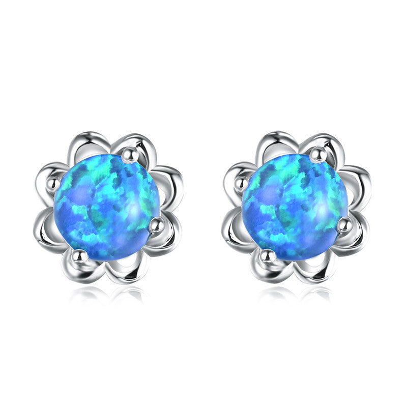 Crystal Zircon Fashion Flower Shaped Opal Women's Earrings-Jewearrings