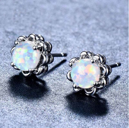 Crystal Zircon Fashion Flower Shaped Opal Women's Earrings-Jewearrings