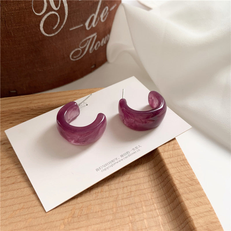 S925 Silver Post French Vintage Purple Half Circle Earrings-Jewearrings