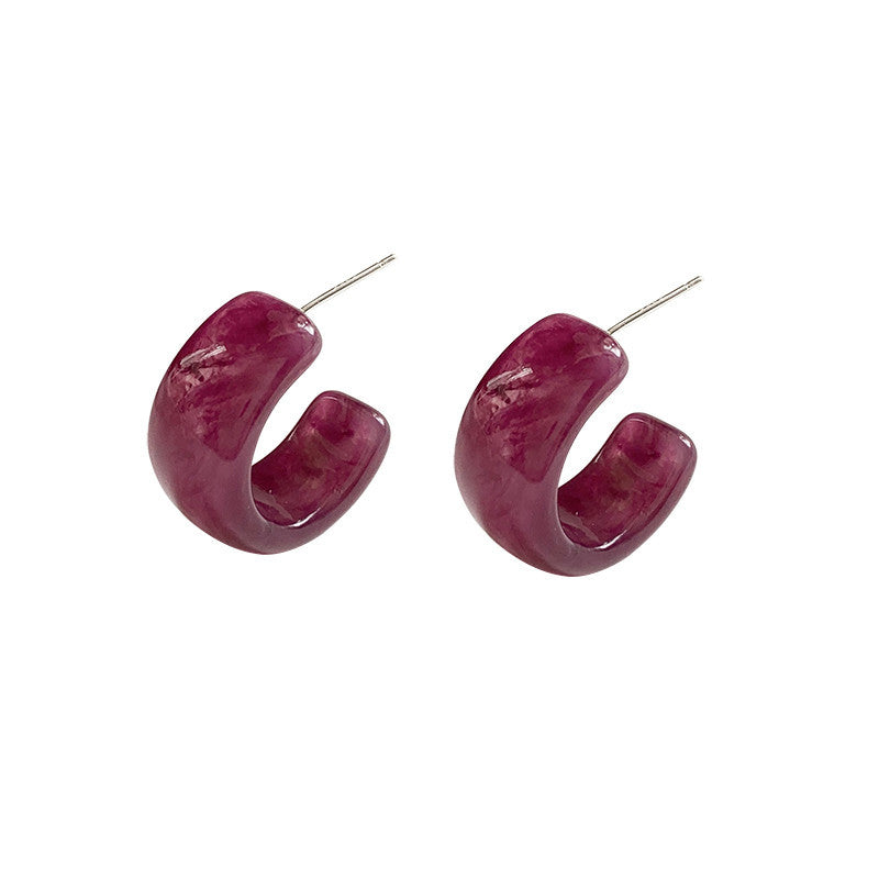 S925 Silver Post French Vintage Purple Half Circle Earrings-Jewearrings