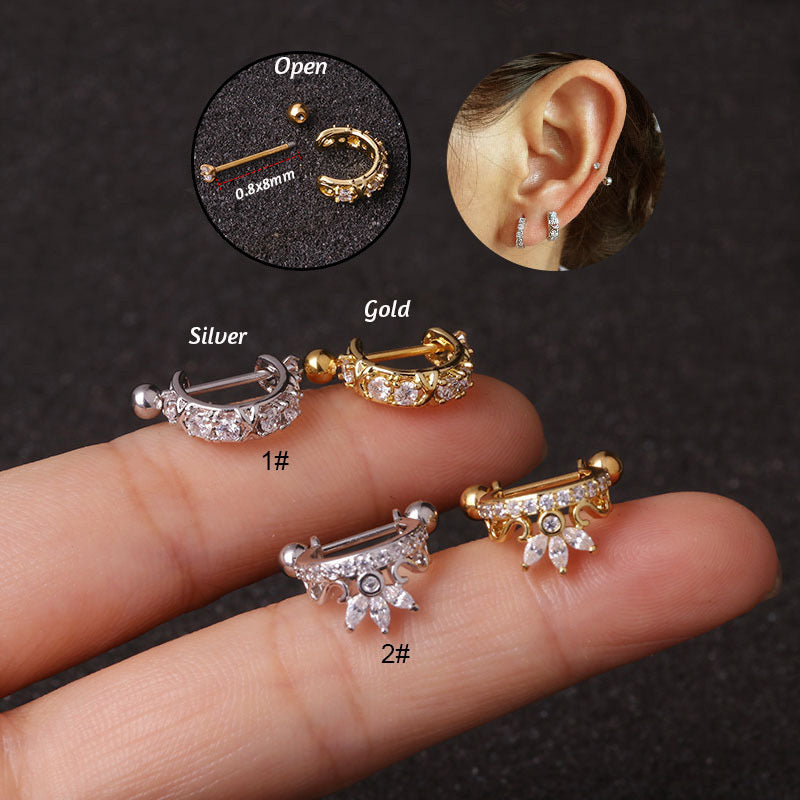 Stainless Steel Screw Earrings Micro-inlaid Ear Clip Zircon-Jewearrings