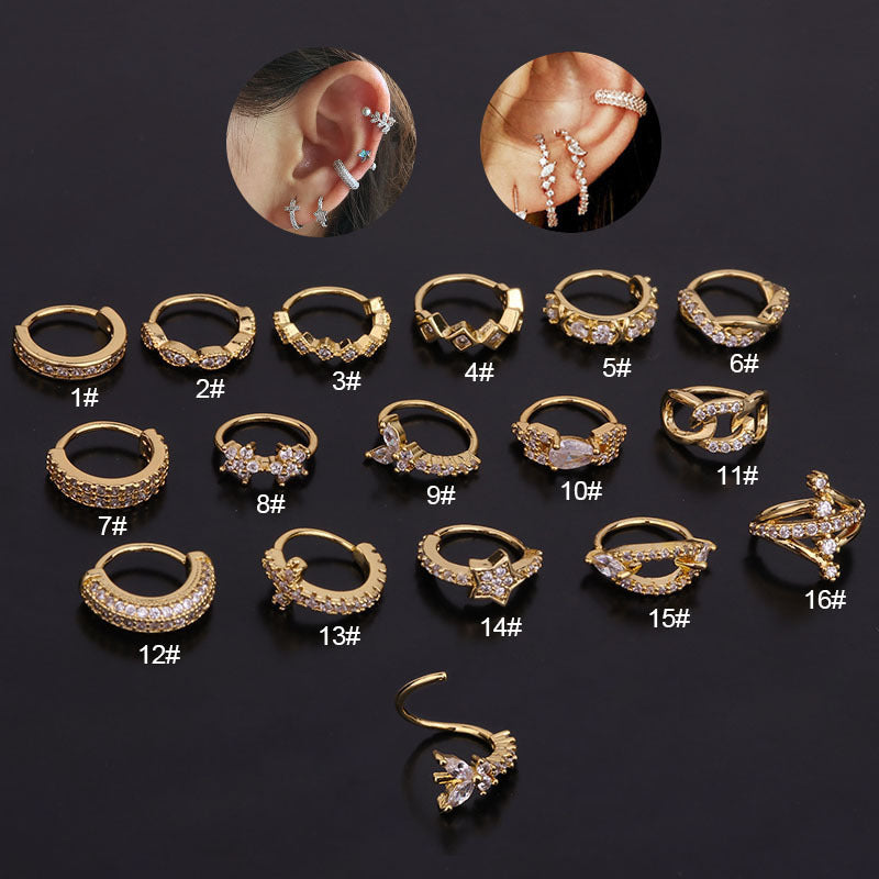 Korean Version Of The New Zircon Earrings Creative Side Drill Personalized Ear Bone Ring Cartilage Earrings-Jewearrings