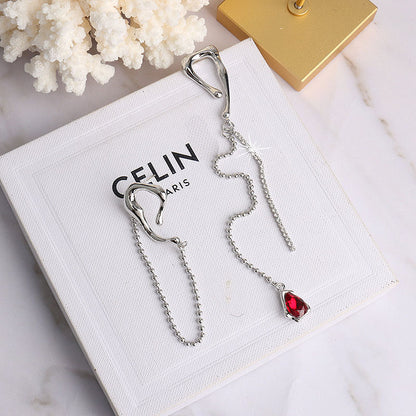 Personalized Metal Round Bead Tassel Chain Gemstone Pendant Stud Earrings-Jewearrings