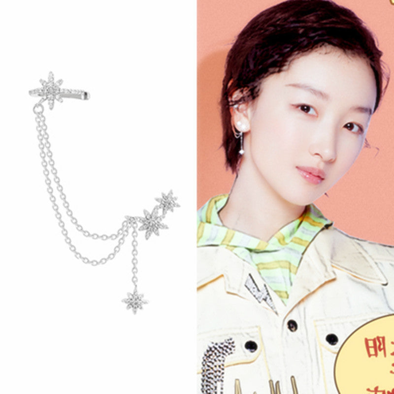 Eight-Pointed Star Earrings Tassel Integrated Ear Bone Clip-Jewearrings