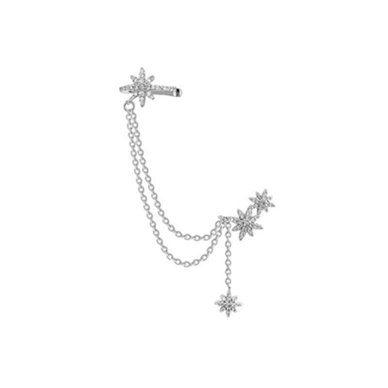 Eight-Pointed Star Earrings Tassel Integrated Ear Bone Clip-Jewearrings