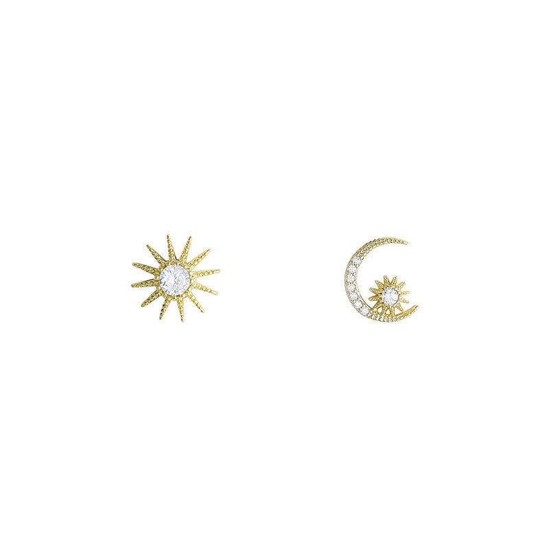 Sun Moon Star Asymmetrical Small Stud Earrings-Jewearrings