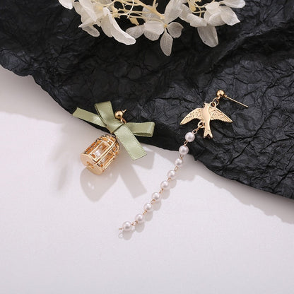 S925 Asymmetric Pearl Tassel Stud Earrings-Jewearrings