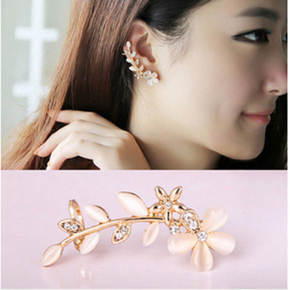 Creative Korean Opal Leaf Stud Earrings-Jewearrings