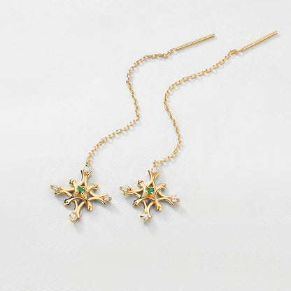 Flying Snowflake Natural Emerald White Zirconium Earrings-Jewearrings