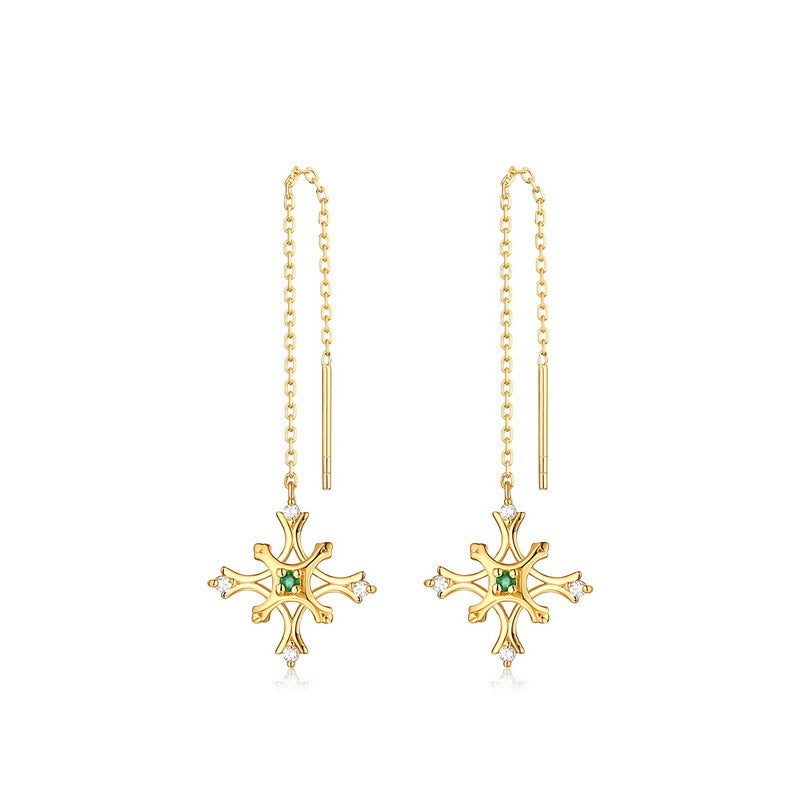 Flying Snowflake Natural Emerald White Zirconium Earrings-Jewearrings