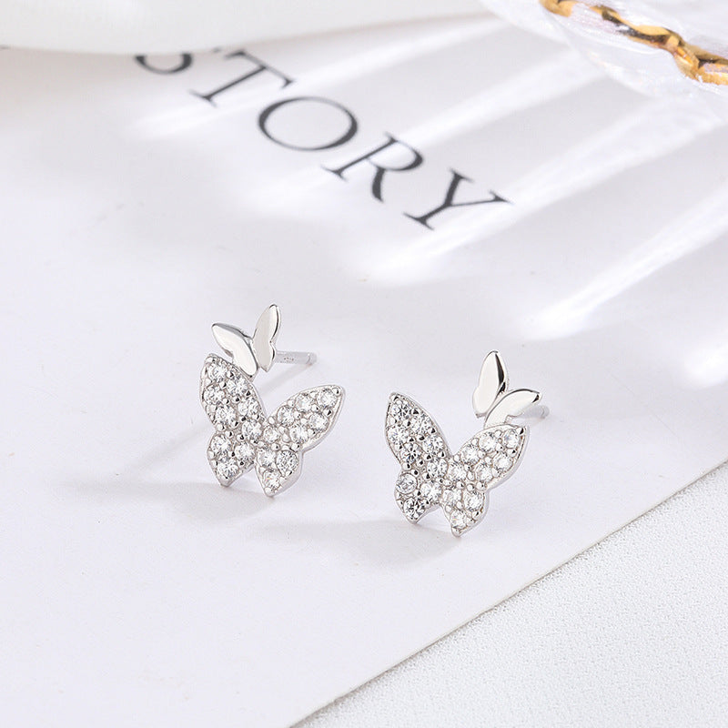 S925 Full Body Sterling Silver Two Butterfly Earrings-Jewearrings