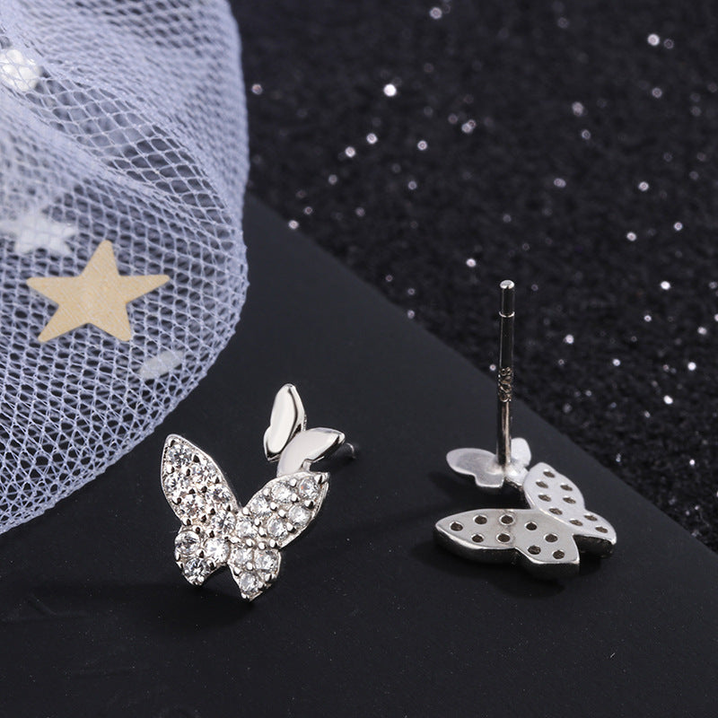 S925 Full Body Sterling Silver Two Butterfly Earrings-Jewearrings